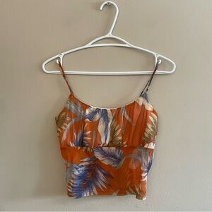 ✌️2/$10✌️ Shelly Tropical Orange Mesh Cropped Cami Top w Ruched Bust – Small EUC